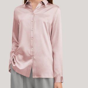 Nwt LILYSILK Rosy Pink classic pearl button silk shirt XS
